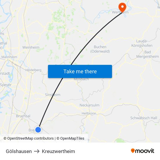 Gölshausen to Kreuzwertheim map