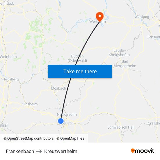 Frankenbach to Kreuzwertheim map