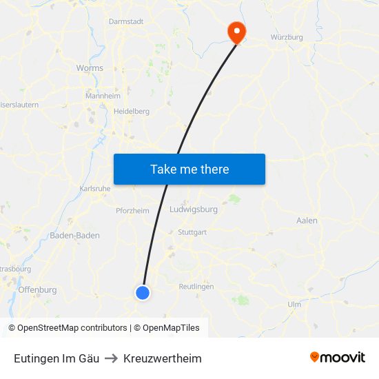 Eutingen Im Gäu to Kreuzwertheim map