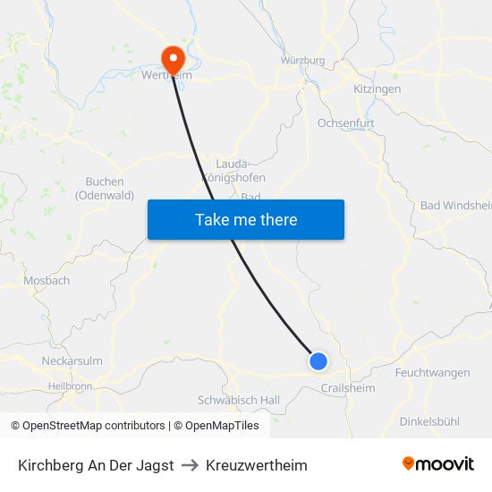 Kirchberg An Der Jagst to Kreuzwertheim map