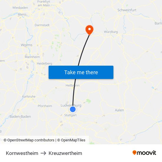 Kornwestheim to Kreuzwertheim map