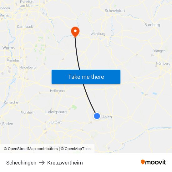 Schechingen to Kreuzwertheim map