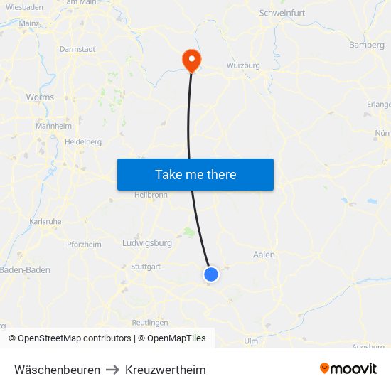 Wäschenbeuren to Kreuzwertheim map