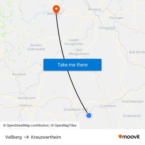Vellberg to Kreuzwertheim map