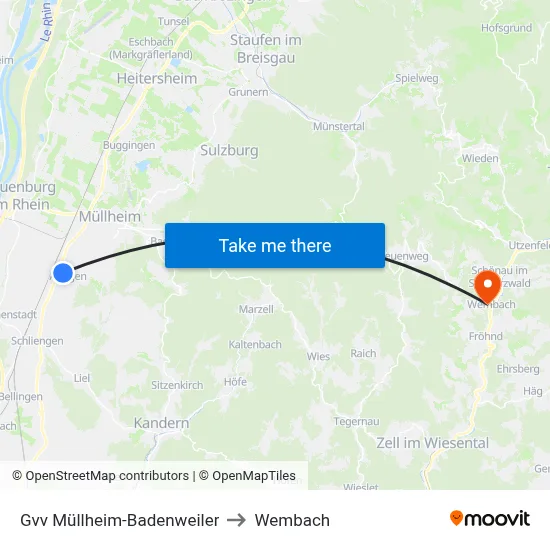Gvv Müllheim-Badenweiler to Wembach map