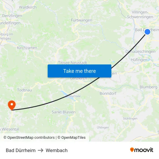 Bad Dürrheim to Wembach map