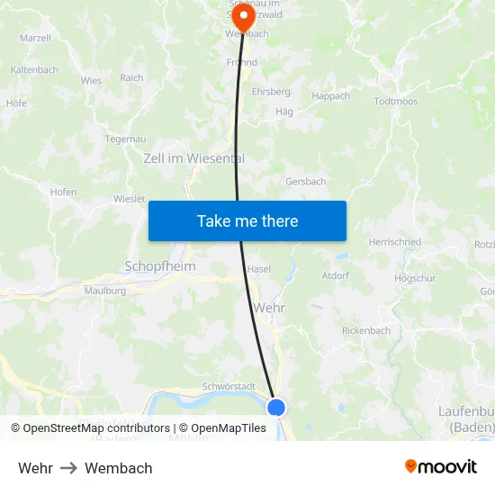 Wehr to Wembach map