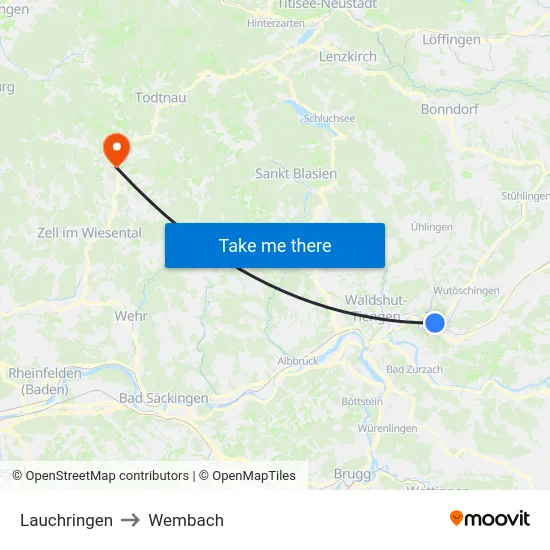 Lauchringen to Wembach map