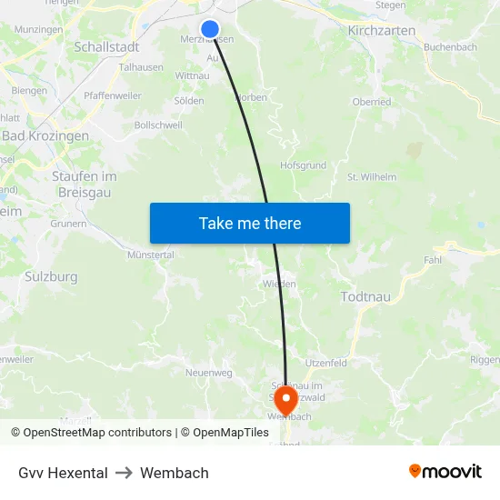 Gvv Hexental to Wembach map