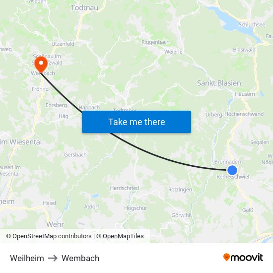 Weilheim to Wembach map