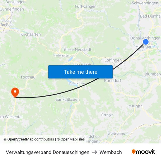 Verwaltungsverband Donaueschingen to Wembach map
