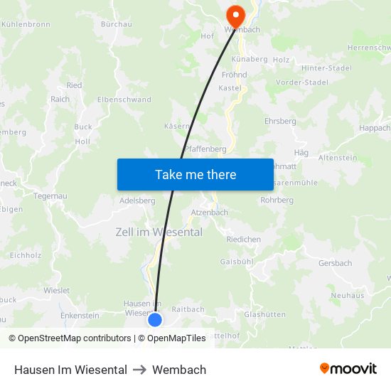 Hausen Im Wiesental to Wembach map