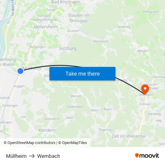 Müllheim to Wembach map