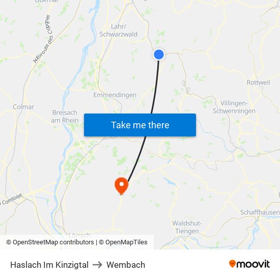 Haslach Im Kinzigtal to Wembach map