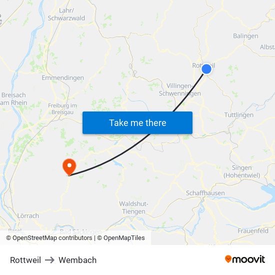 Rottweil to Wembach map