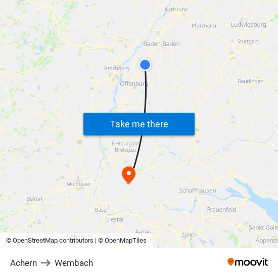 Achern to Wembach map