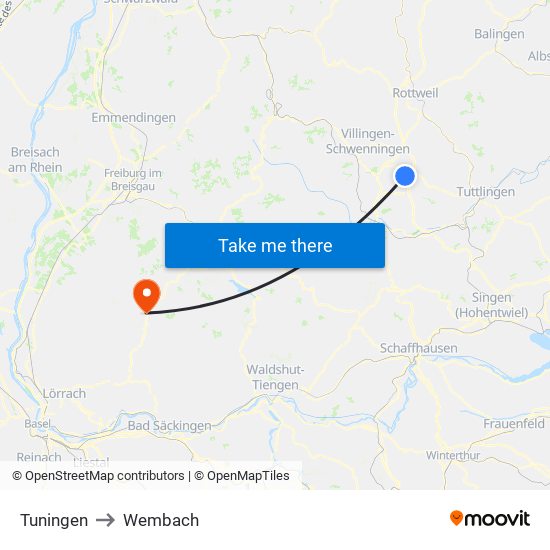 Tuningen to Wembach map