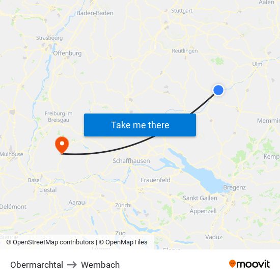 Obermarchtal to Wembach map