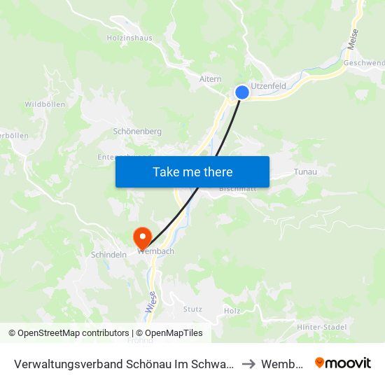 Verwaltungsverband Schönau Im Schwarzwald to Wembach map