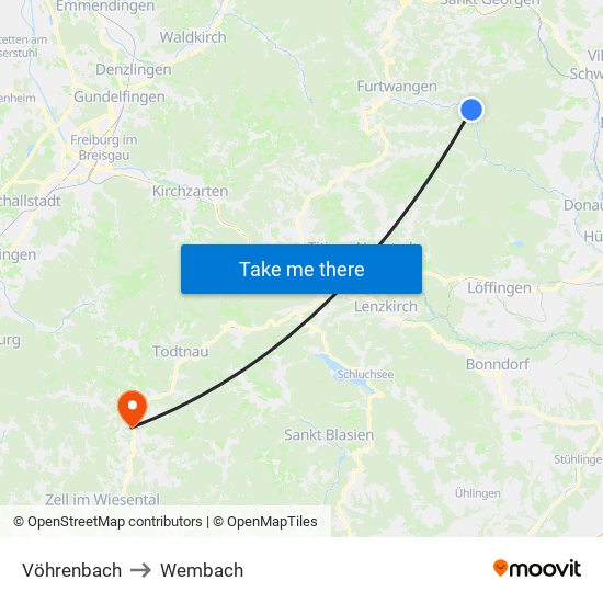 Vöhrenbach to Wembach map