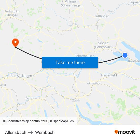 Allensbach to Wembach map