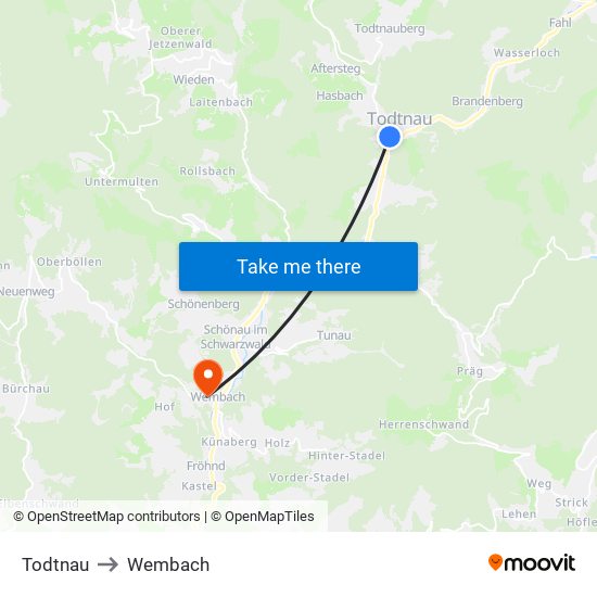 Todtnau to Wembach map