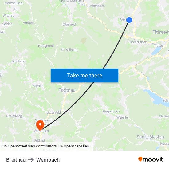 Breitnau to Wembach map