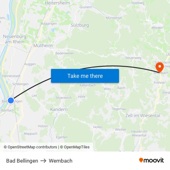 Bad Bellingen to Wembach map