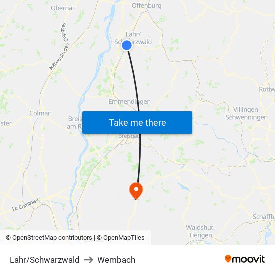 Lahr/Schwarzwald to Wembach map