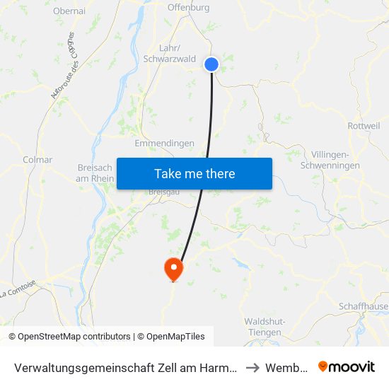 Verwaltungsgemeinschaft Zell am Harmersbach to Wembach map