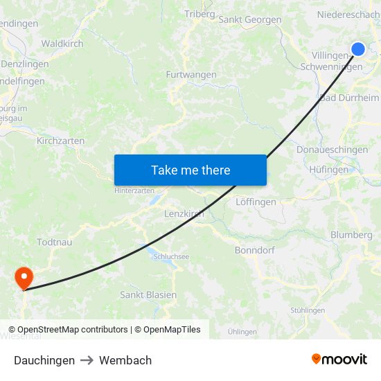 Dauchingen to Wembach map