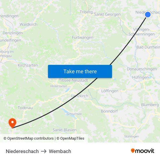 Niedereschach to Wembach map