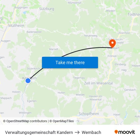 Verwaltungsgemeinschaft Kandern to Wembach map