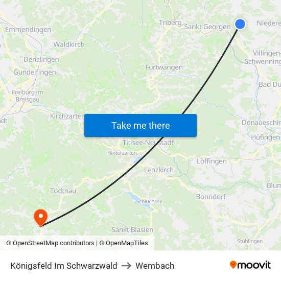 Königsfeld Im Schwarzwald to Wembach map