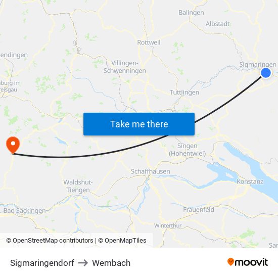 Sigmaringendorf to Wembach map