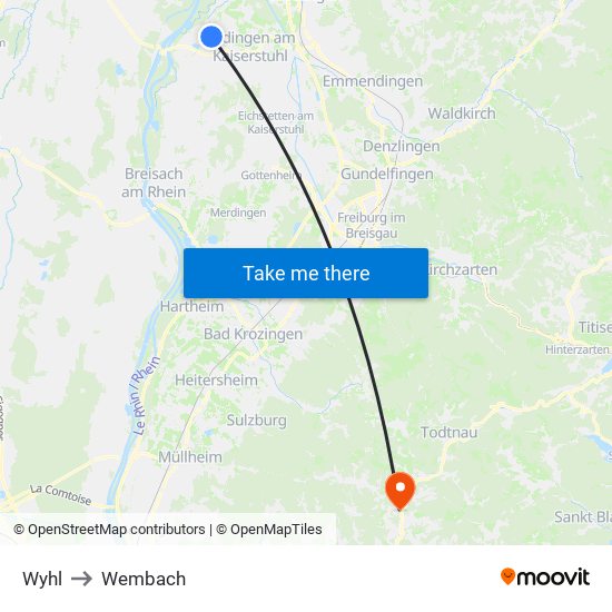 Wyhl to Wembach map