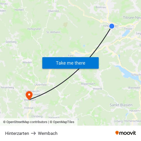 Hinterzarten to Wembach map