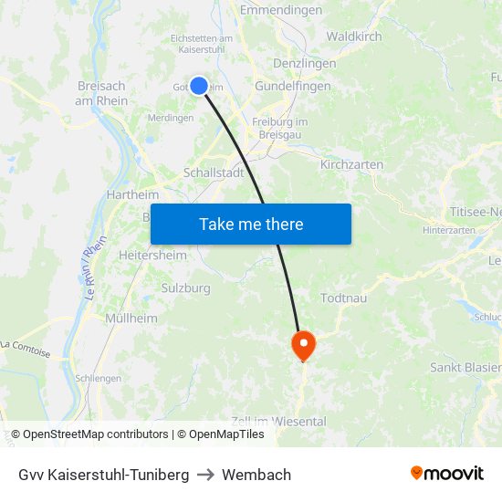 Gvv Kaiserstuhl-Tuniberg to Wembach map