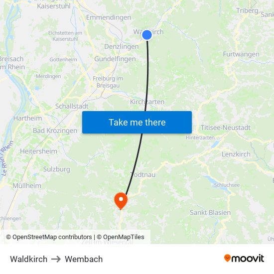 Waldkirch to Wembach map