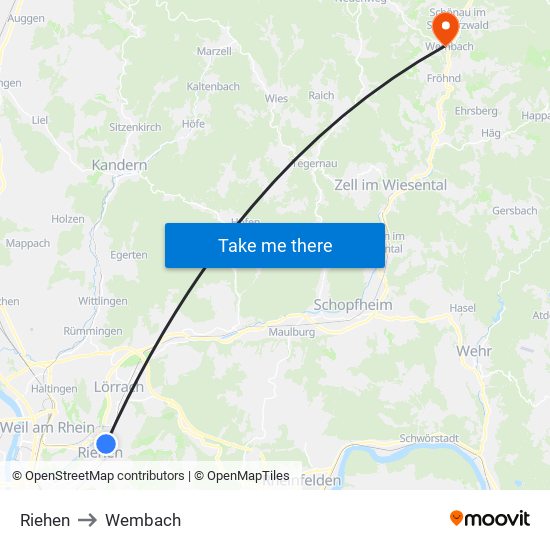 Riehen to Wembach map