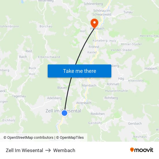 Zell Im Wiesental to Wembach map