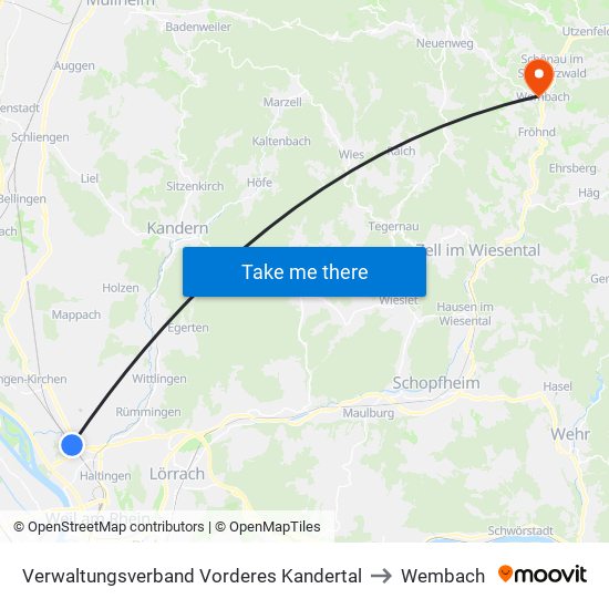 Verwaltungsverband Vorderes Kandertal to Wembach map