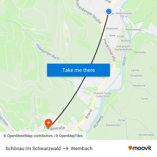 Schönau Im Schwarzwald to Wembach map
