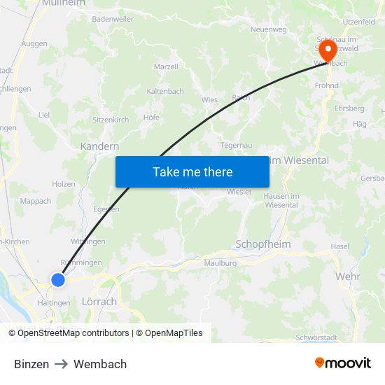 Binzen to Wembach map