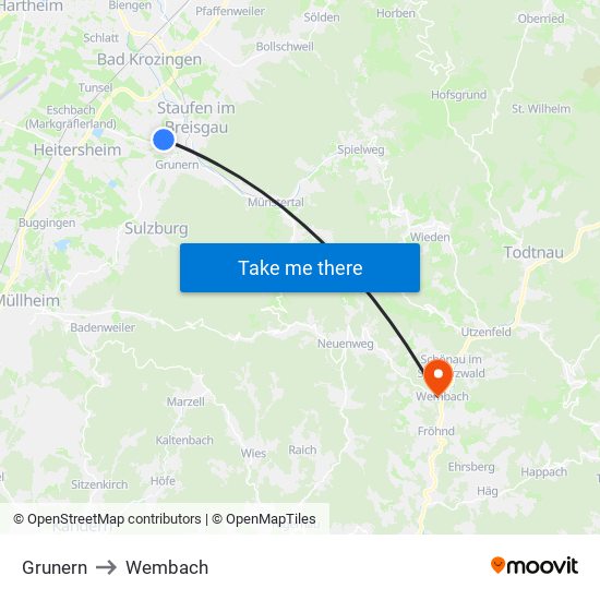Grunern to Wembach map