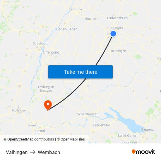 Vaihingen to Wembach map