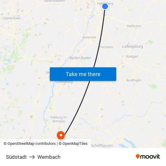 Südstadt to Wembach map