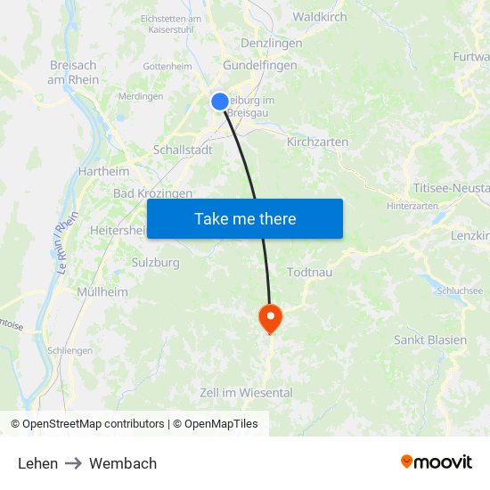 Lehen to Wembach map