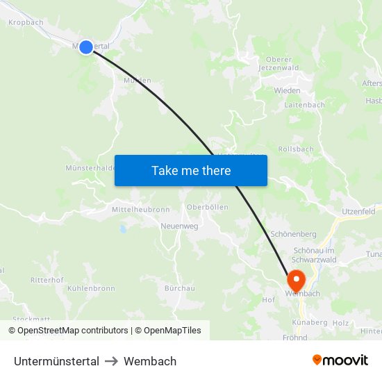 Untermünstertal to Wembach map