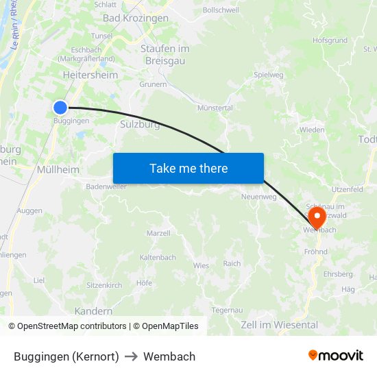 Buggingen (Kernort) to Wembach map